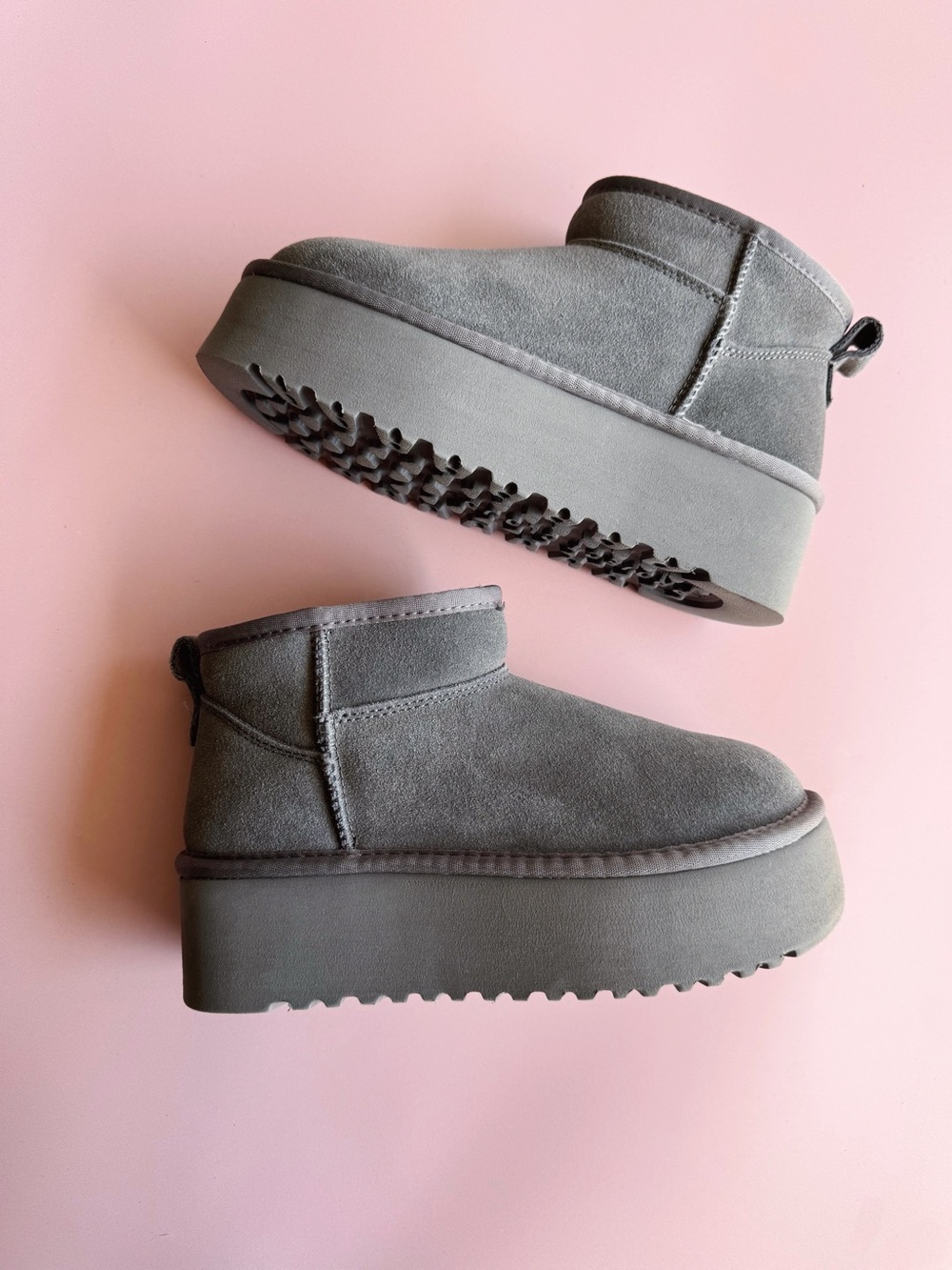 Sz 5.5 Project Cloud Grey ‘Huggy’ Lightweight Platform Leather Ankle Booties EUC
